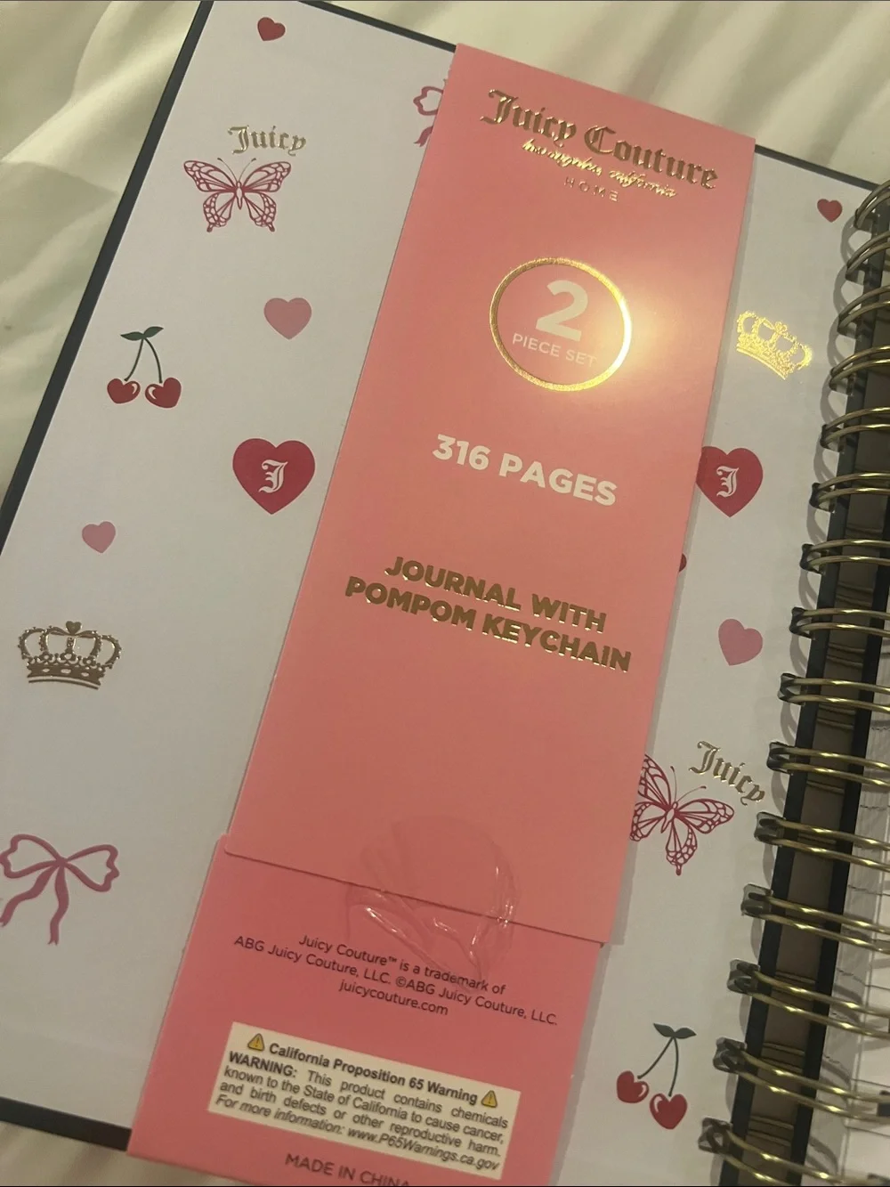 Juicy couture journal with pom-pom keychain